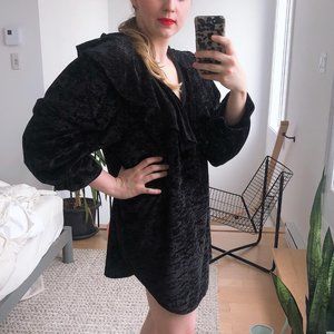 80s 90s black VELVET shirt / mini dress